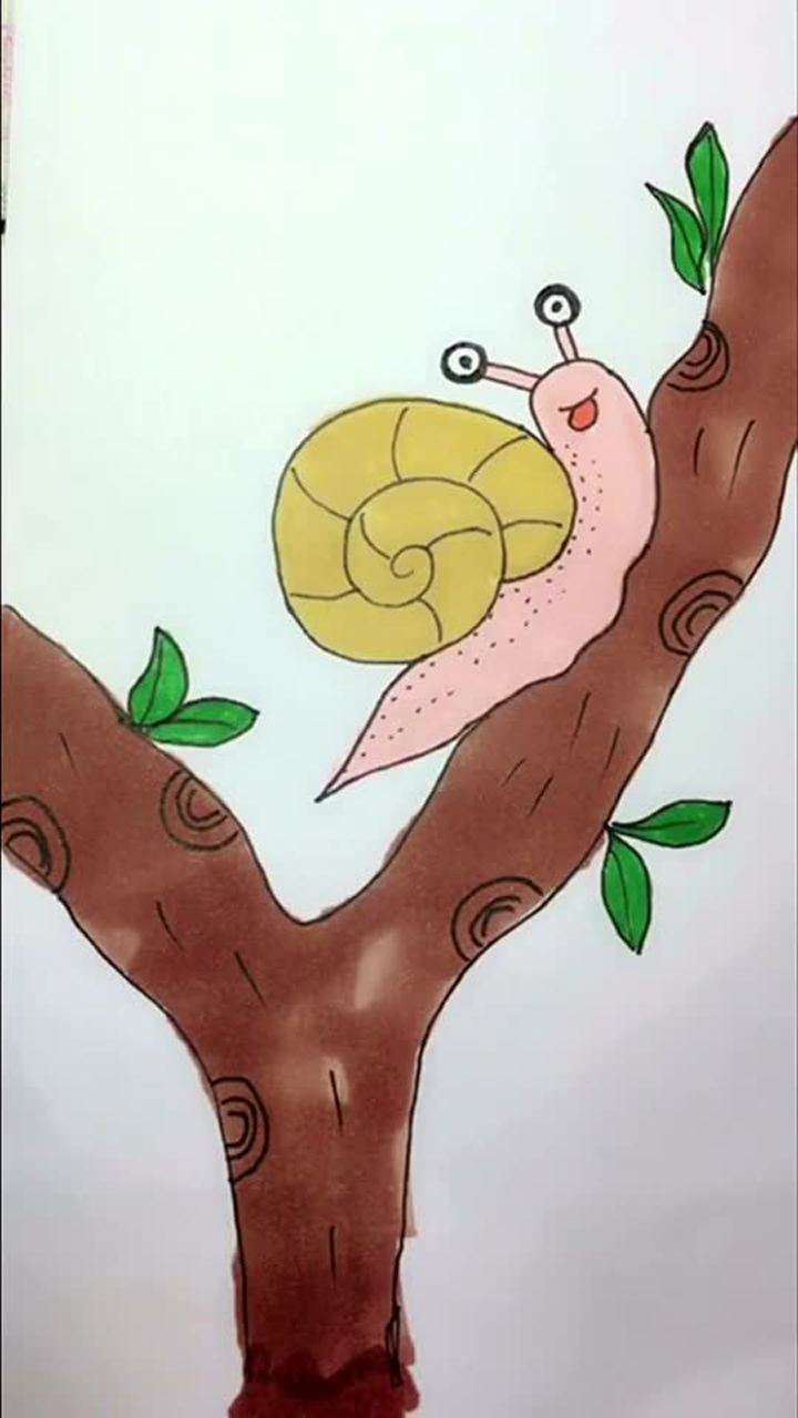 简笔画,带你画蜗牛上树