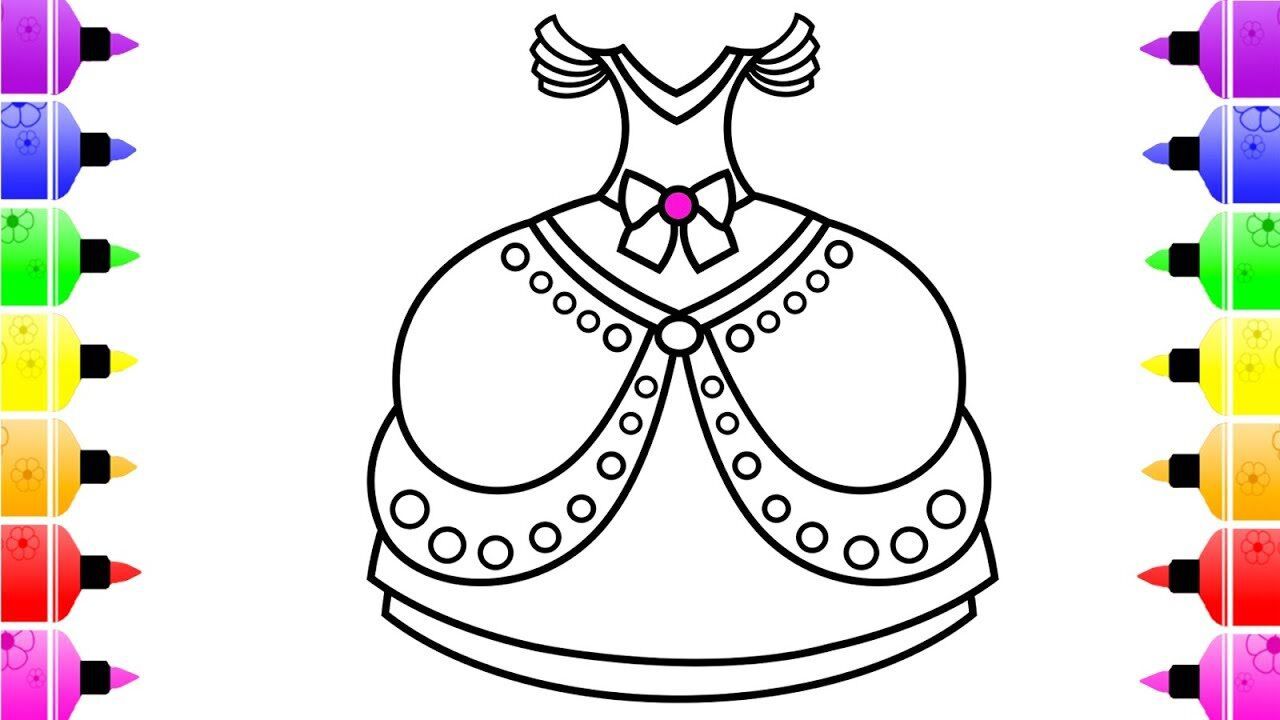 儿童涂色画红粉漂亮公主裙子