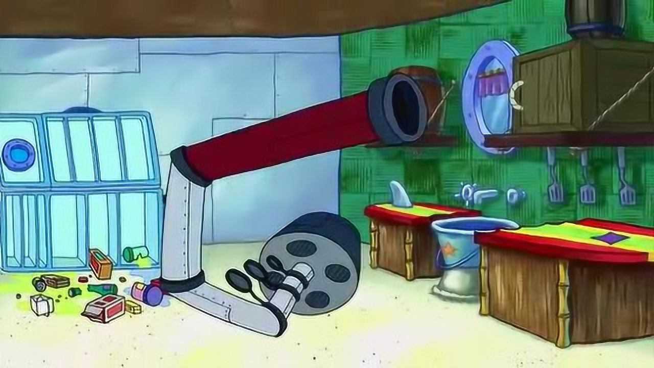 痞老板将海绵宝宝的家全搞乱了,墙纸地板都被他拆了