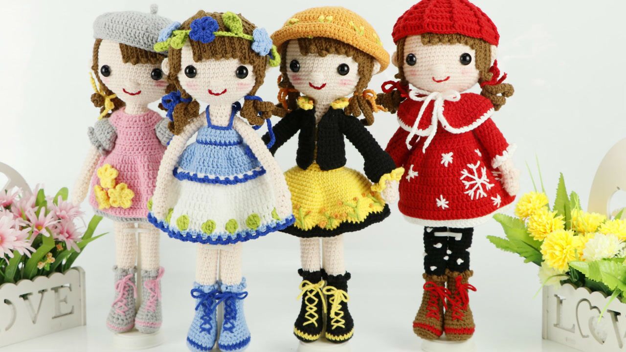 沫沫妈编织纯手工diy毛线钩针编织玩偶春夏秋冬四季娃娃教程