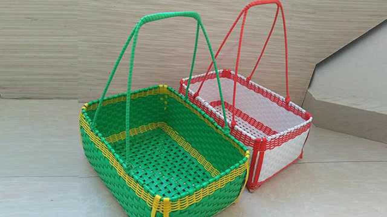 民间农家打包带编织手提菜篮子教程