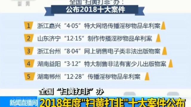 全国“扫黄打非”办 2018年度“扫黄打非”十大案件公布