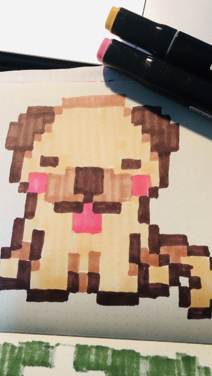 简单可爱a5网格画像素画手绘图案狗狗