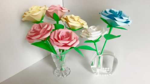 手工纸花教程，立体玫瑰花的制作方法，学习起来很简单！