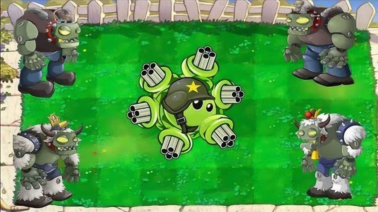 加特林豌豆射手守卫花园任何一个方向僵尸都不晓得从哪儿来