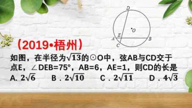 2019中考数学:有关圆的弦长题目,一定要利用好垂径定理