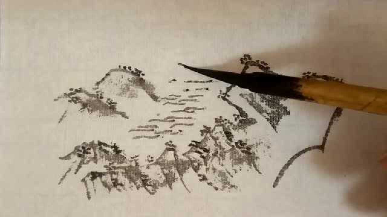 国画山水画点苔方法,圆点苔,简单好学