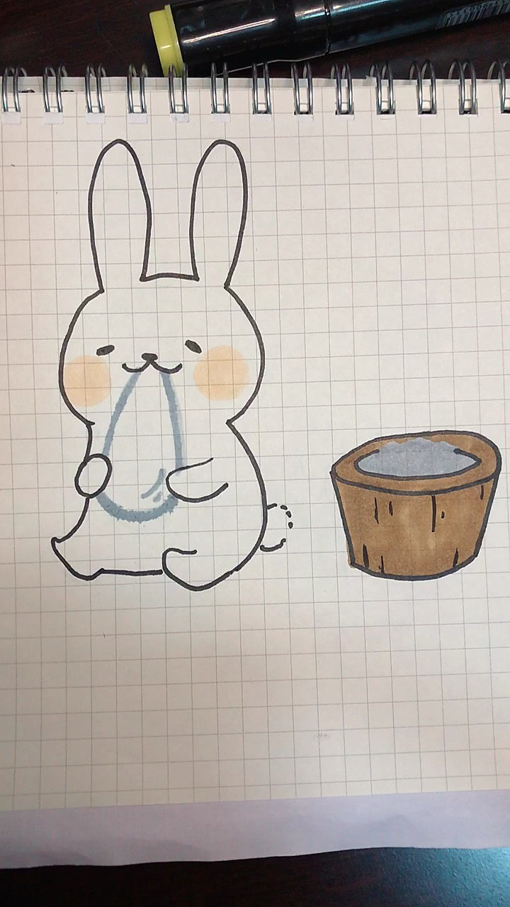 简笔画小兔子中秋节吃糍粑