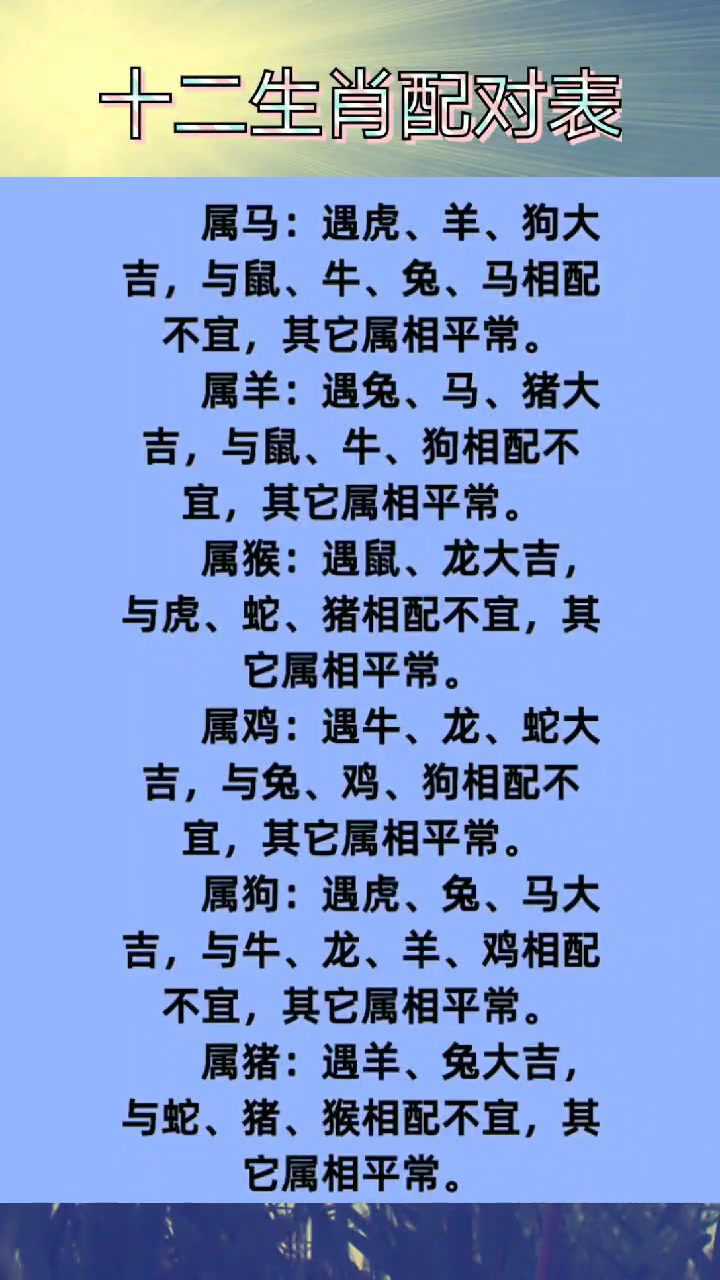 十二生肖配对表