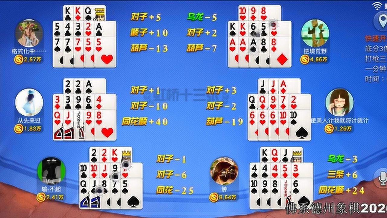 俄罗斯扑克十三张:没有摆最大的同花顺,比牌那一刻好想锤大腿