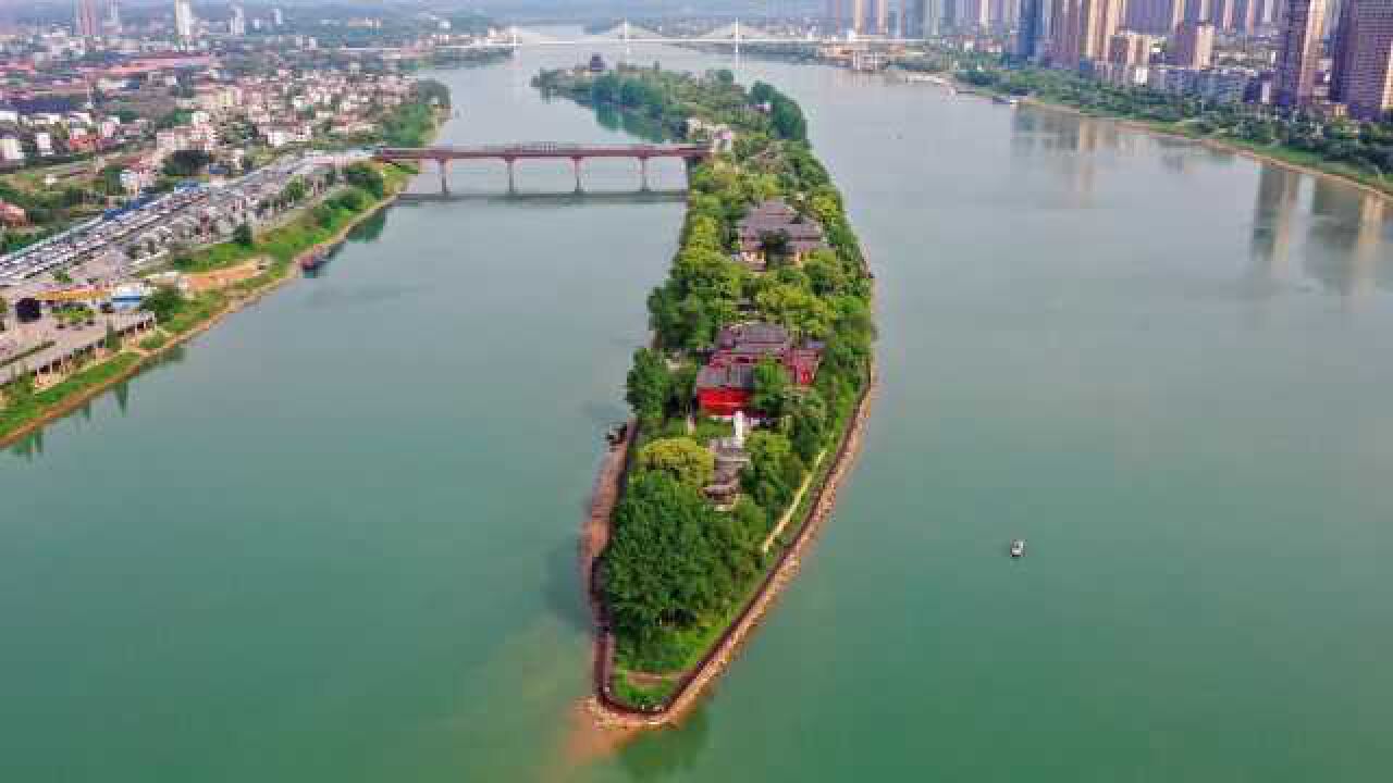 飞越衡阳网红景区东洲岛高空俯瞰美爆人间四月天