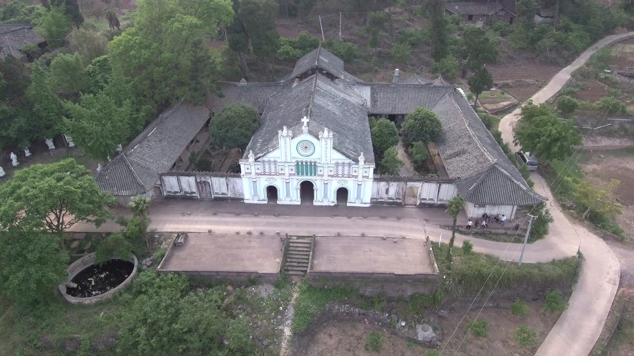 航拍舒家湾天主教堂