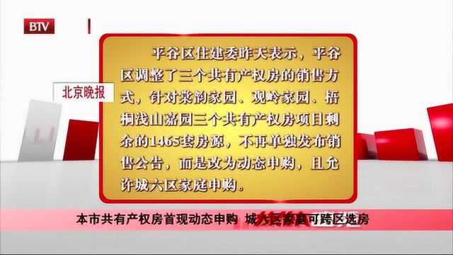 北京市共有产权房首现动态申购,城六区家庭可跨区选房