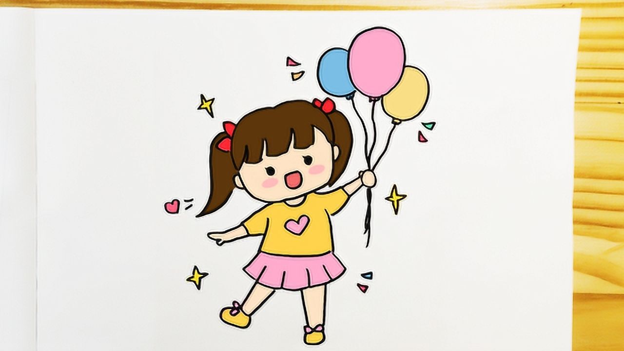 小孩手握气球简笔画图片