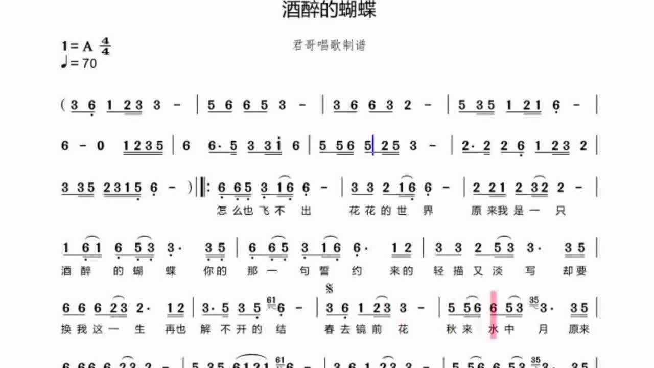 酒醉的蝴蝶电子琴简谱教学春去镜前花秋来水中月