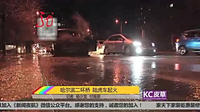 哈尔滨二环桥 陆虎车起火!