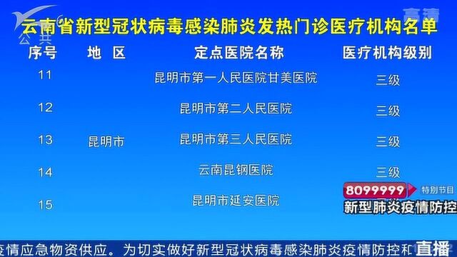 昆明市最新肺炎发热门诊和定点医疗救治机构名单