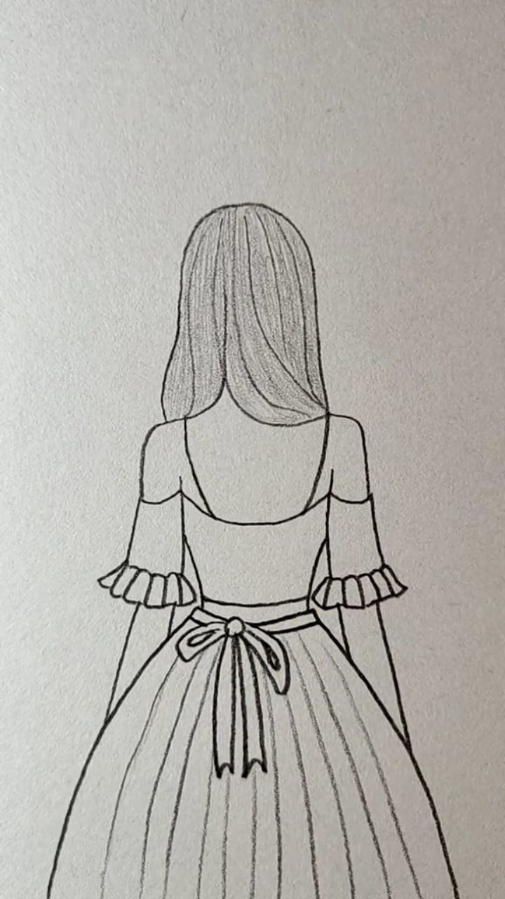画漂亮的裙装女孩背影