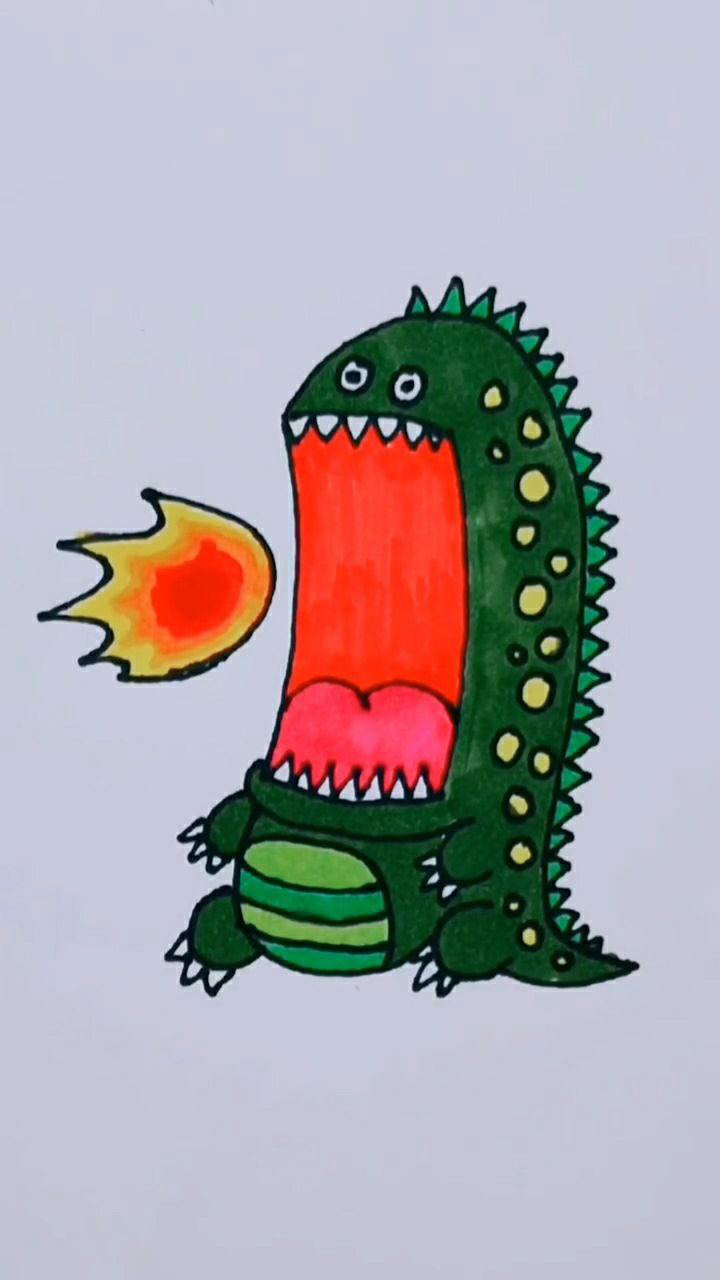 恐龙简笔画卡通喷火图片