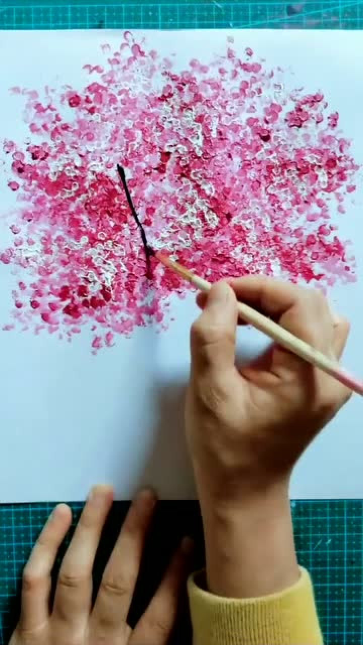 用棉签画的樱花树,你可喜欢