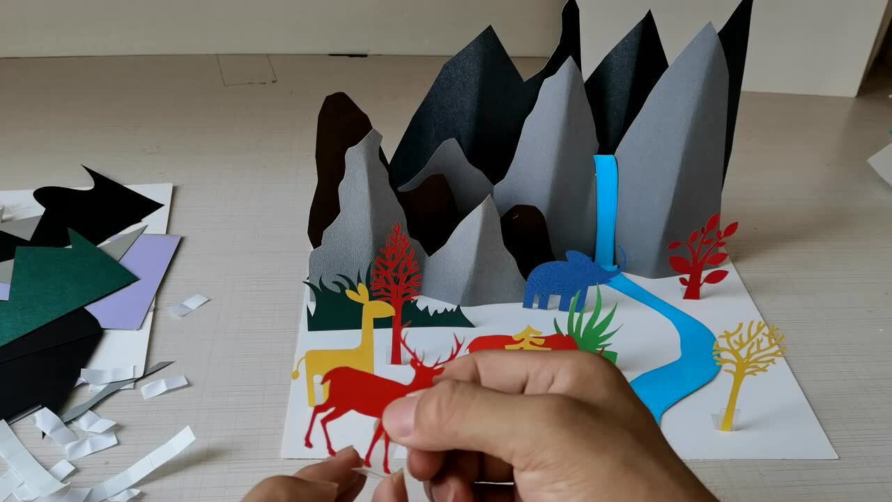 白卡纸 彩卡纸立体纸艺山林_腾讯视频