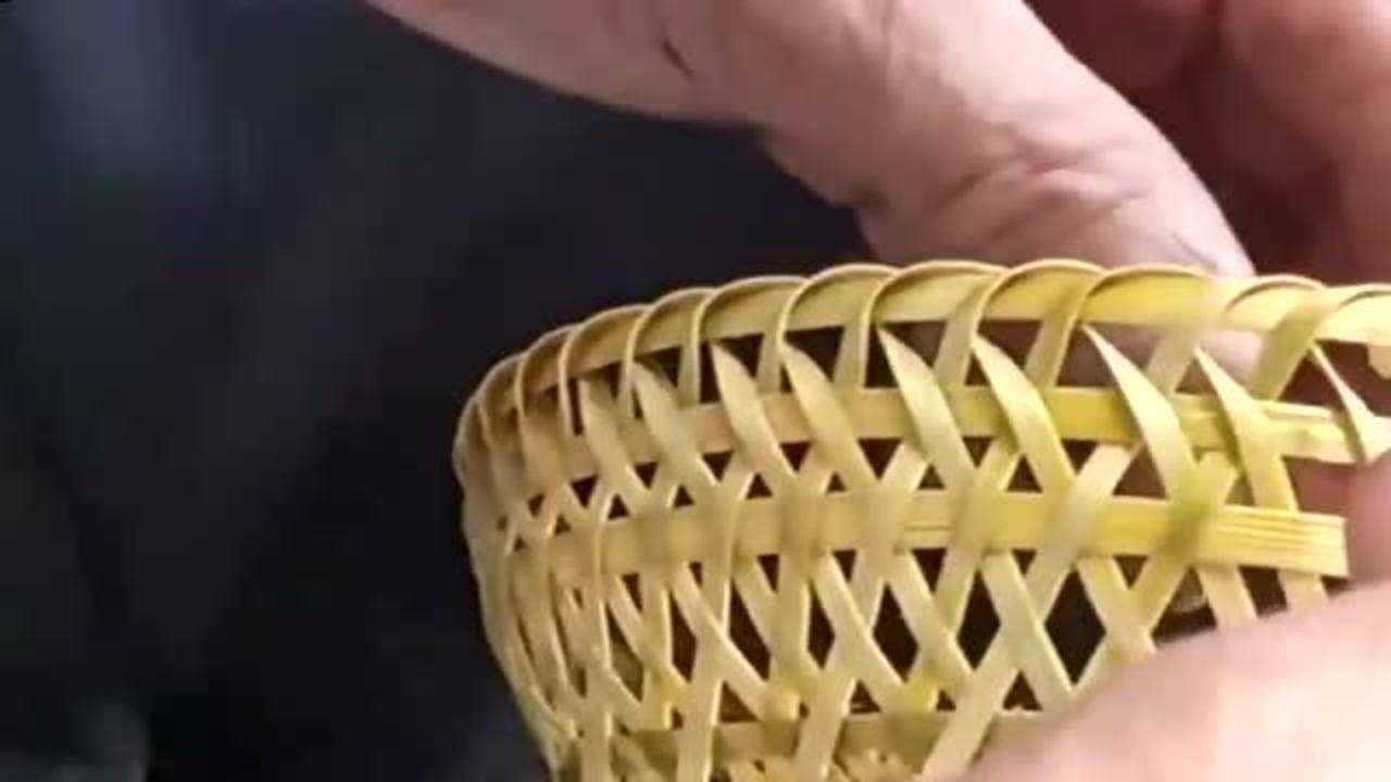 农村竹编手艺,竹编篮子收口步骤