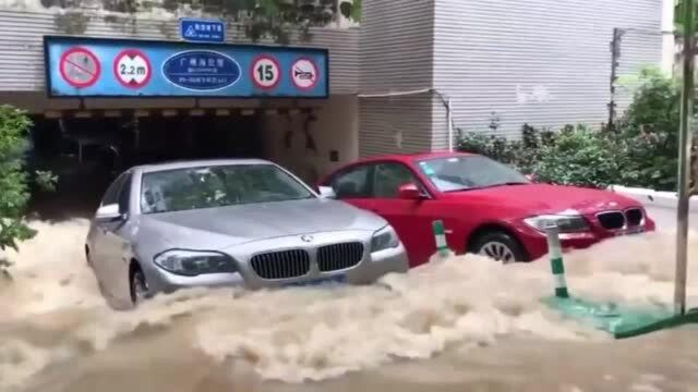 实拍:暴雨之后的广州地下车库,宝马硬是活成了“逆流的鱼”