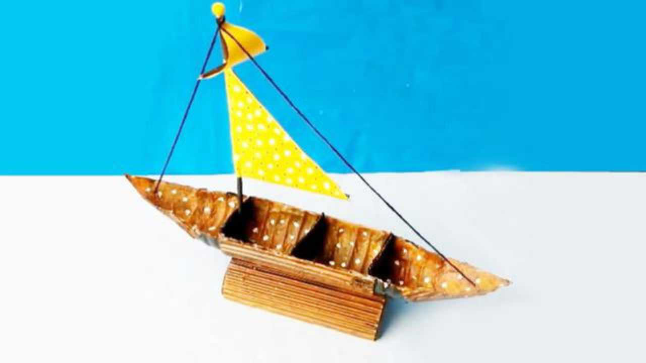 当塑料瓶遇到纸板,变成一个漂亮的帆船模型,手工教程!