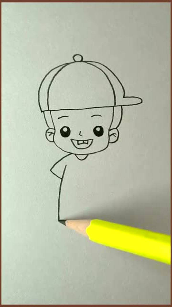 戴帽子的小男孩简笔画图片