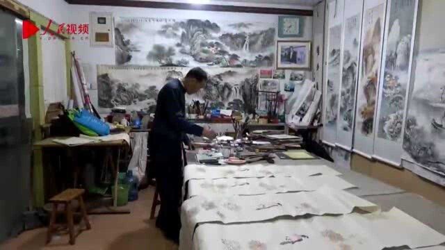 八旬大爷画画62年年收入10万 作品网上销售供不应求