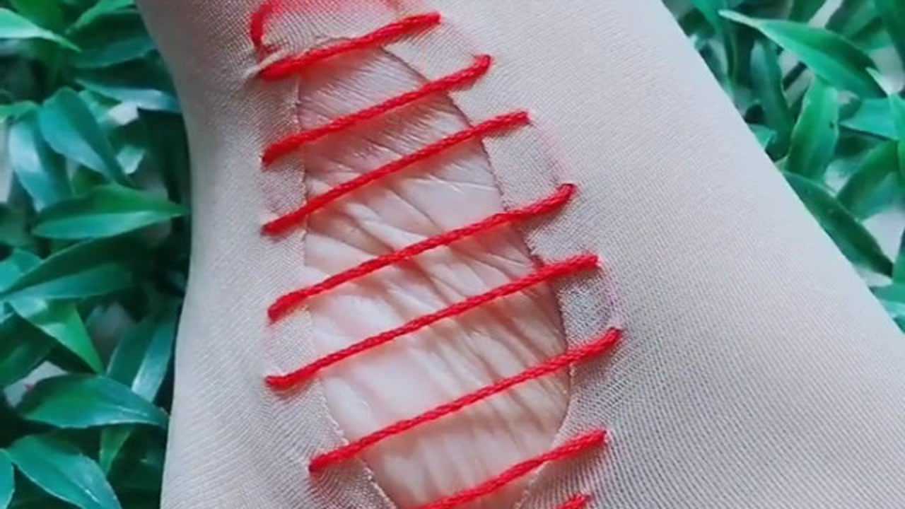 袜子破了用最简单的针法一拉还原!