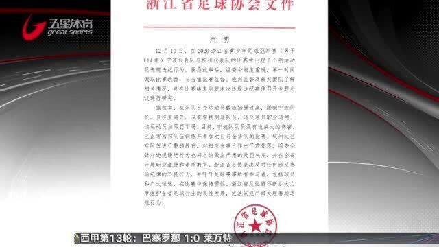 抵制球场暴力 浙江省足协对恶意犯规球员停赛一年