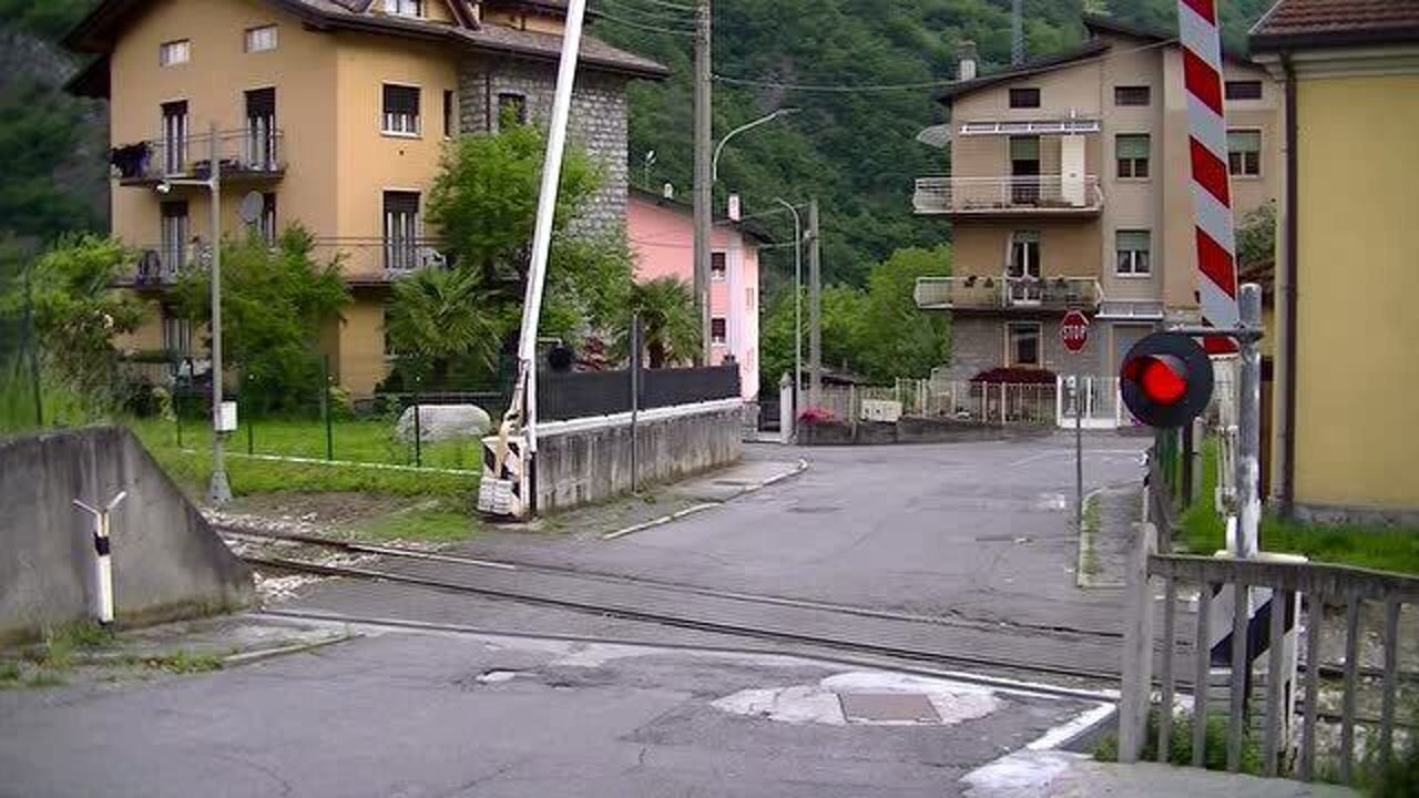 荷兰的铁路交叉口,一趟短小的列车通过