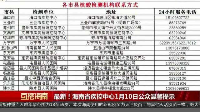 最新!海南省疾控中心1月10日公众温馨提示