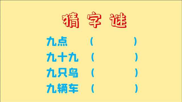 猜字谜,九点,九十九,九只鸟,九辆车,全是与“九”有关的字谜