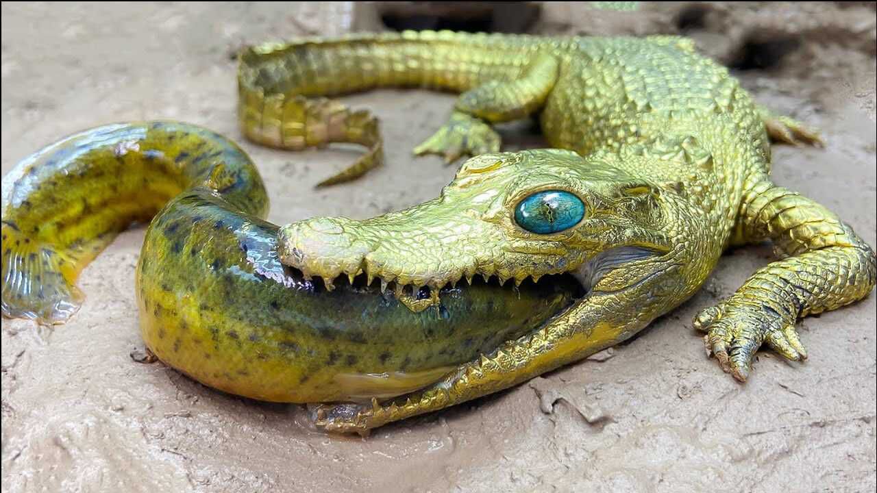 草丛中出现黄金鳄鱼,最喜欢捕食小鱼,真有意思