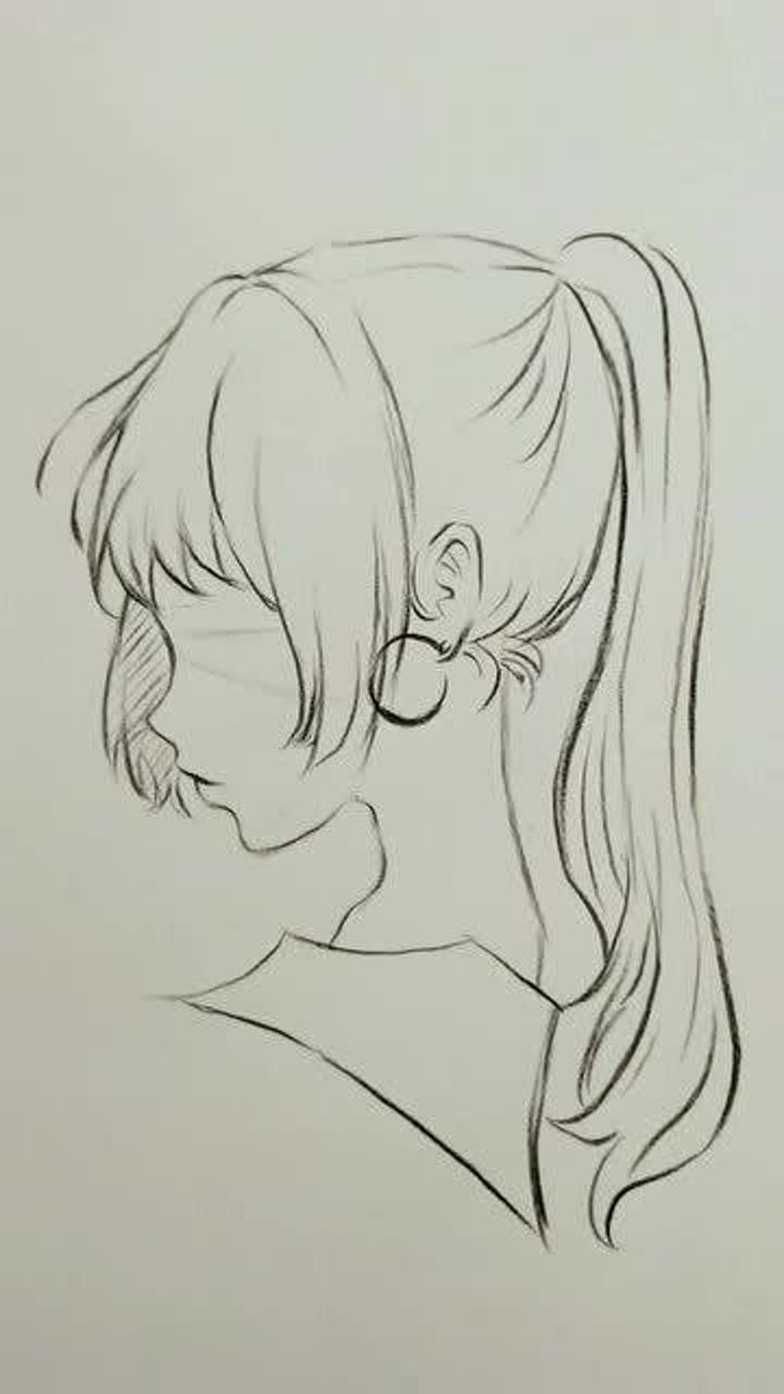 几笔画侧脸女孩
