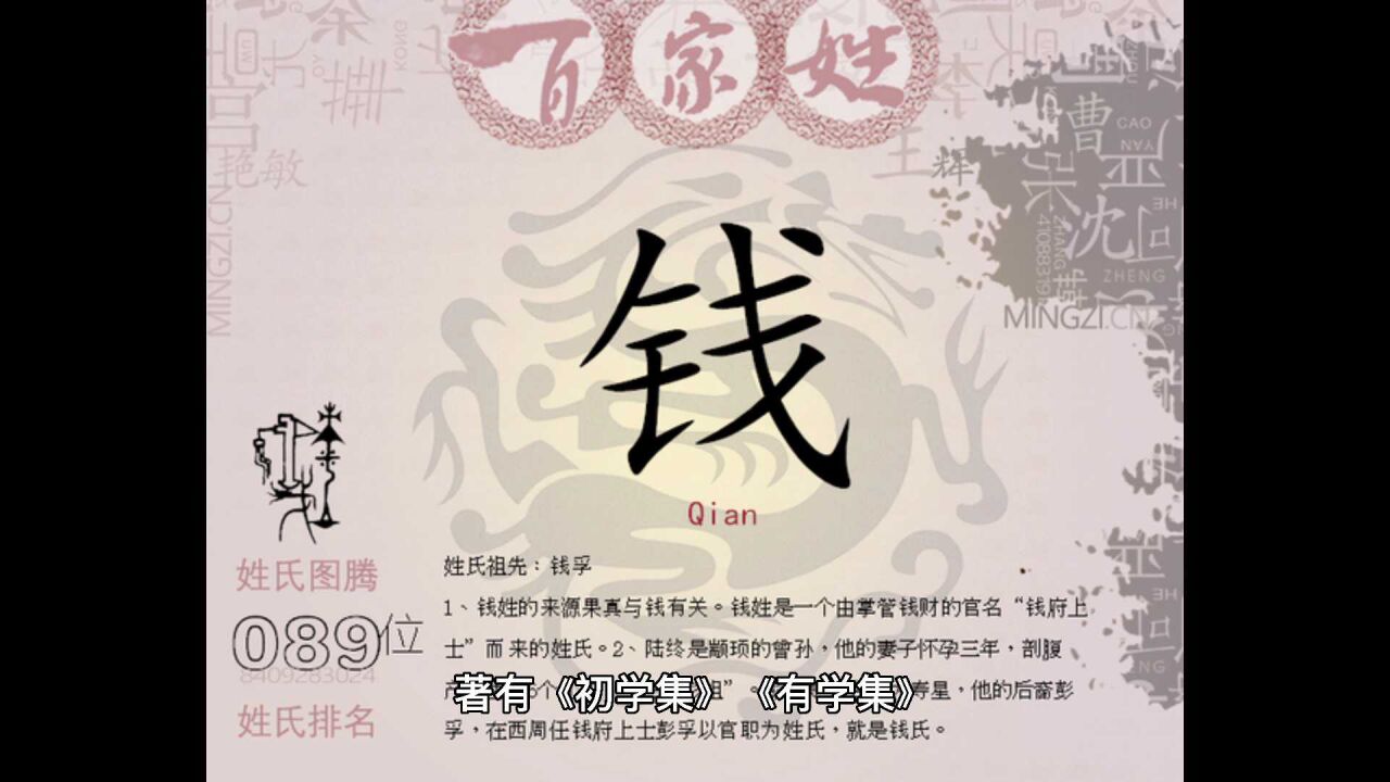 百家姓之(钱)姓的起源