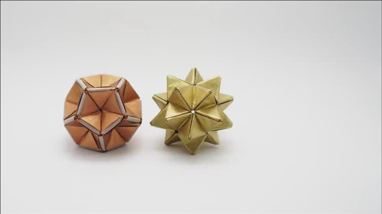 三角插折纸教学十二面球体的制作方法