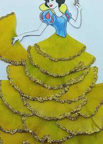 每个女孩心里都住着个美丽的小公主用银杏叶做美丽的白雪公主树叶画吧