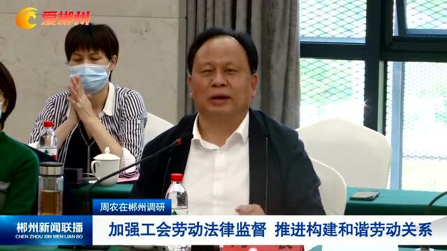 周农在郴州调研: 加强工会劳动法律监督 推进构建和谐劳动关系