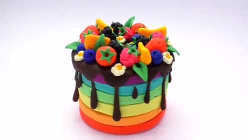 手工黏土系列:培乐多彩泥黏土制作水果沙拉生日蛋糕,创意动力沙diy