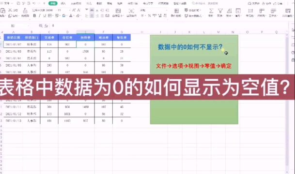 表格中数据为0时显示为空值的办法