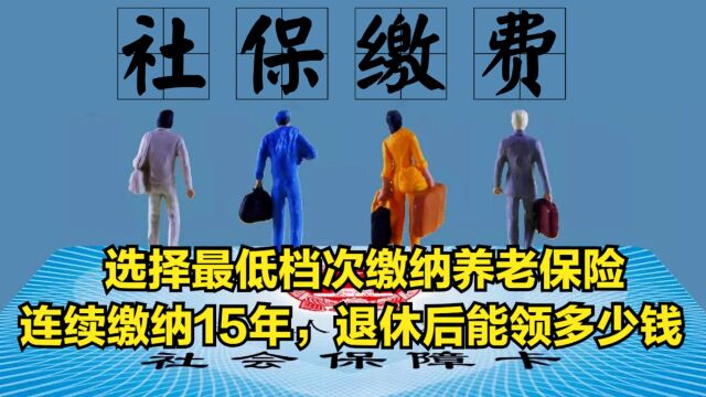 选择最低档次缴纳养老保险,连续缴纳15年,退休后能领多少钱