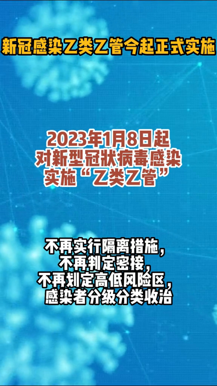 新冠感染"乙类乙管"1月8日起正式实施