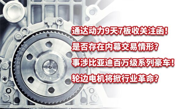 通达动力9天7板收关注函!事涉比亚迪百万级“仰望”系列豪车?