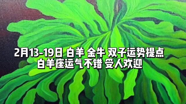 2月1319日,白羊、金牛、双子运势提点:白羊运气不错,受人欢迎