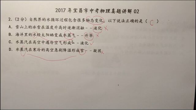 2017年宜昌中考物理是02:水循环含物态变化,下列说法正确的是?