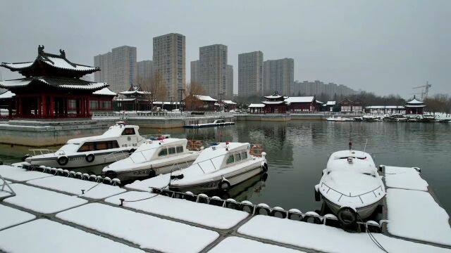 开封汴西湖,三月飞雪