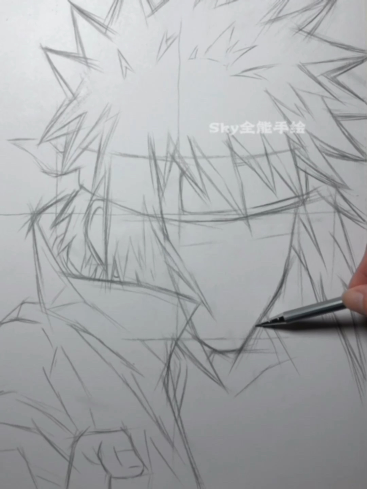 素描起稿绘画火影忍者角色波风水门上部分